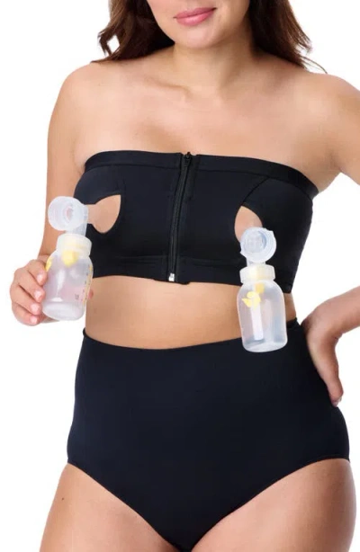 Motherhood Maternity Maternity Seamless Front Close Nursing And Hands-free Pumping Bandeau Bra In Black