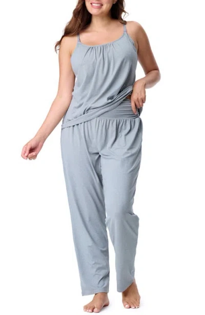 Motherhood Maternity Maternity Sleeveless Swing Nursing Cami With Foldover Waistband Pant Sleep Set In Gray
