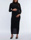 Motherhood Maternity Mesh Turtleneck Maxi Maternity Dress In Black Rhinestone