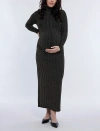 Motherhood Maternity Mesh Turtleneck Maxi Maternity Dress In Gold Lurex