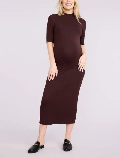 Motherhood Maternity Mock Neck 3/4 Sleeve Ribbed Maxi Dress In Burgundy