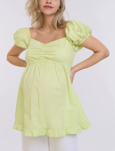 Motherhood Maternity Off The Shoulder Short Sleeve Babydoll Maternity Top In Soft Lime