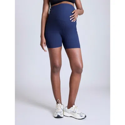 Motherhood Maternity Over The Belly 6 1/2" Maternity Biker Short In Navy Blazer