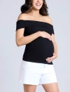 Motherhood Maternity Rib Knit Short Sleeve Off The Shoulder Top In Black