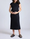 Motherhood Maternity Rib Knit Short Sleeve Raglan Midi Dress