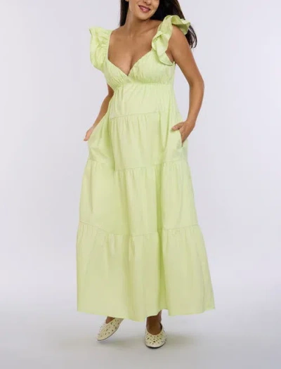 Motherhood Maternity Ruffle Sleeve Tie-back Maxi Maternity Dress In Soft Lime