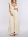 Motherhood Maternity Ruffle Sleeve Tie-back Maxi Maternity Dress In Winter White