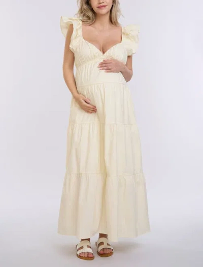 Motherhood Maternity Ruffle Sleeve Tie-back Maxi Maternity Dress In Winter White