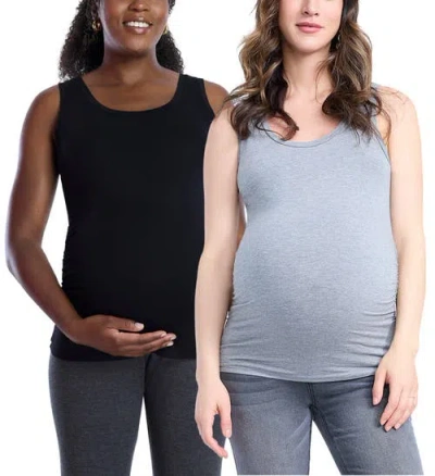 Motherhood Maternity Scoop Neck Side-ruched Maternity Tank Top In Black & Grey
