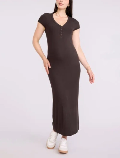Motherhood Maternity Short Sleeve Henley Bodycon Maxi Dress In Brown