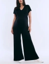 Motherhood Maternity Short Sleeve V-neck Flare Leg Jumpsuit In Black