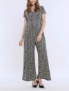 Motherhood Maternity Short Sleeve V-neck Flare Leg Jumpsuit In Black White Animal