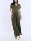 Motherhood Maternity Short Sleeve V-neck Flare Leg Jumpsuit In Deep Depths
