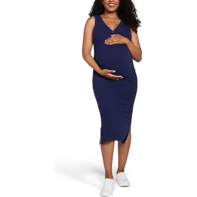 Motherhood Maternity Sleeveless Henley Racerback Maternity Midi Dress In Animal Print