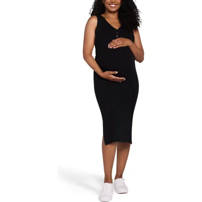 Motherhood Maternity Sleeveless Henley Racerback Maternity Midi Dress In Black