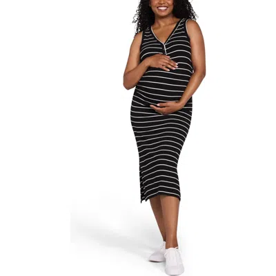 Motherhood Maternity Sleeveless Henley Racerback Maternity Midi Dress In Black