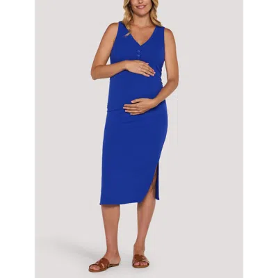 Motherhood Maternity Sleeveless Henley Racerback Maternity Midi Dress In Blue