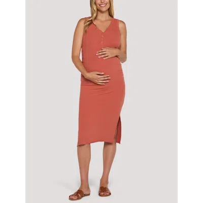Motherhood Maternity Sleeveless Henley Racerback Maternity Midi Dress In Brown