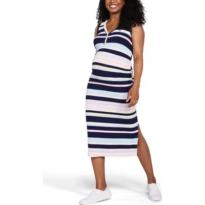 Motherhood Maternity Sleeveless Henley Racerback Maternity Midi Dress In Multi