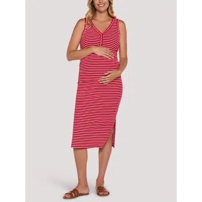 Motherhood Maternity Sleeveless Henley Racerback Maternity Midi Dress In Multi