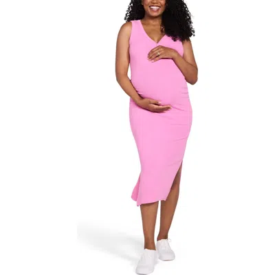 Motherhood Maternity Sleeveless Henley Racerback Maternity Midi Dress In Pink