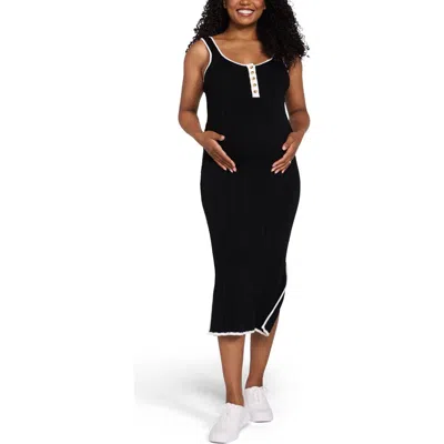 Motherhood Maternity Sleeveless Nursing Henley Midi Dress In Black