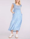 Motherhood Maternity Sleeveless Ruffle Shoulder Smocked Maxi Dress In Blue