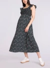 Motherhood Maternity Sleeveless Ruffle Shoulder Smocked Maxi Dress In Black