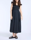 Motherhood Maternity Sleeveless Ruffle Shoulder Smocked Maxi Dress In Black