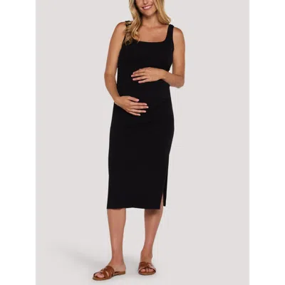 Motherhood Maternity Sleeveless Side Ruched Midi Dress In Black