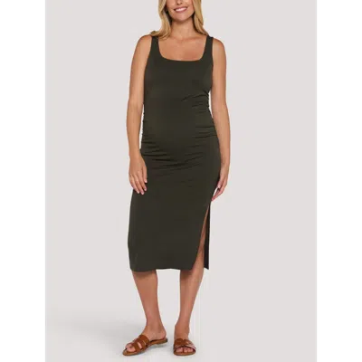 Motherhood Maternity Sleeveless Side Ruched Midi Dress In Green
