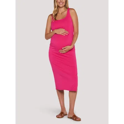 Motherhood Maternity Sleeveless Side Ruched Midi Dress In Pink