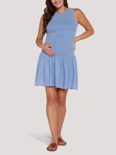 Motherhood Maternity Sleeveless Smocked Drop Waist Mini Dress In Blue
