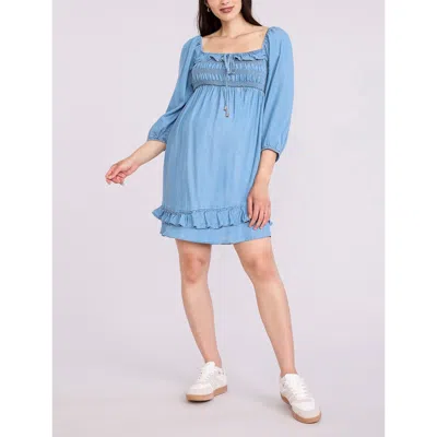 Motherhood Maternity Smocked Babydoll Long Sleeve Mini Dress In Blue