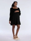 Motherhood Maternity Smocked Babydoll Long Sleeve Mini Dress In Core Black