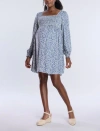 Motherhood Maternity Smocked Babydoll Long Sleeve Mini Dress In Indigo Animal