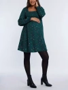 Motherhood Maternity Smocked Babydoll Long Sleeve Mini Dress In Teal Ditsy