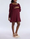 Motherhood Maternity Smocked Babydoll Long Sleeve Mini Dress In Zinfandel