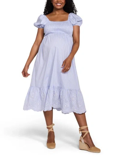 Motherhood Maternity Smocked Bodice With Puff Sleeves Midi Dress In Multi
