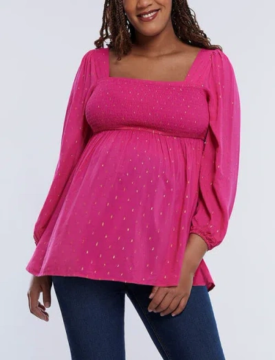 Motherhood Maternity Smocked Square Neck Long Sleeve Babydoll Maternity Top In Carabet