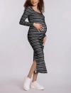 Motherhood Maternity Square Neck Rib Knit Long Sleeve Bodycon Maxi Dress In Black
