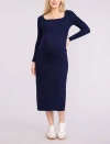 Motherhood Maternity Square Neck Rib Knit Long Sleeve Bodycon Maxi Dress In Blue