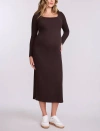 Motherhood Maternity Square Neck Rib Knit Long Sleeve Bodycon Maxi Dress In Brown