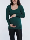 Motherhood Maternity Square Neck Rib Knit Long Sleeve Tee In Green