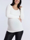 Motherhood Maternity Square Neck Rib Knit Long Sleeve Tee In White