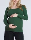 Motherhood Maternity Square Neck Rib Knit Long Sleeve Tee In Green