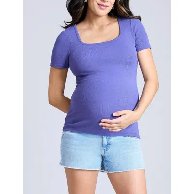 Motherhood Maternity Square Neck Rib Knit Short Sleeve Top In Skipper Blue