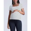 Motherhood Maternity Square Neck Rib Knit Short Sleeve Top In White & Black Stripe