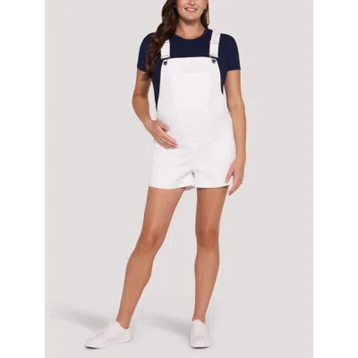 Motherhood Maternity Stretch Waist Short Maternity Overalls In White