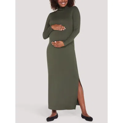 Motherhood Maternity Turtleneck Long Sleeve Knit Maxi Dress In Green